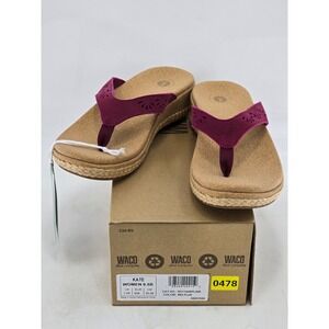 Revitalign Kate Sandals Women 9.5B Red Plum Thong Espadrille Wedge - NEW